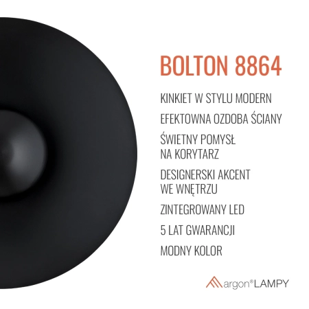 Kinkiet BOLTON czarny 8864 - Argon
