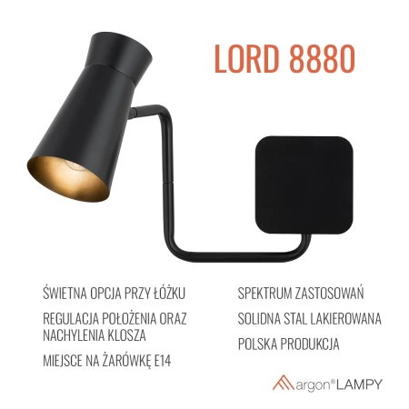 Kinkiet z wysięgnikiem LORD czarny 8880 - Argon