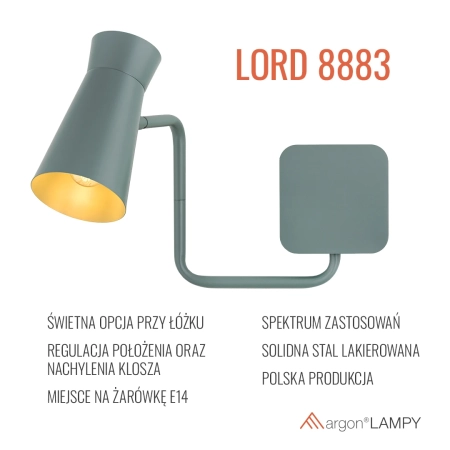 Kinkiet z wysięgnikiem LORD ciemna szałwia 8883 - Argon