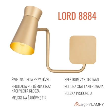 Kinkiet z wysięgnikiem LORD złoty 8884 - Argon