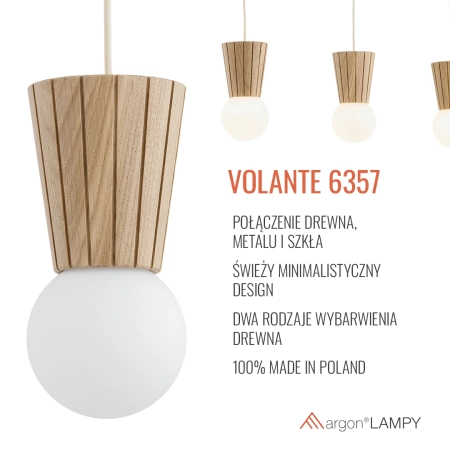 Lampa wisząca VOLANTE jasne drewno dąb naturalny 6357 - Argon