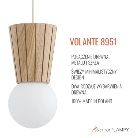 Lampa wisząca VOLANTE jasne drewno dąb naturalny 8951 - Argon